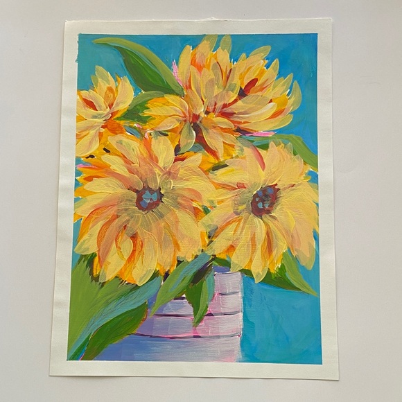 Original Floral Acrylic Painting Golden Sunflower Celebration - Picture 4 of 6